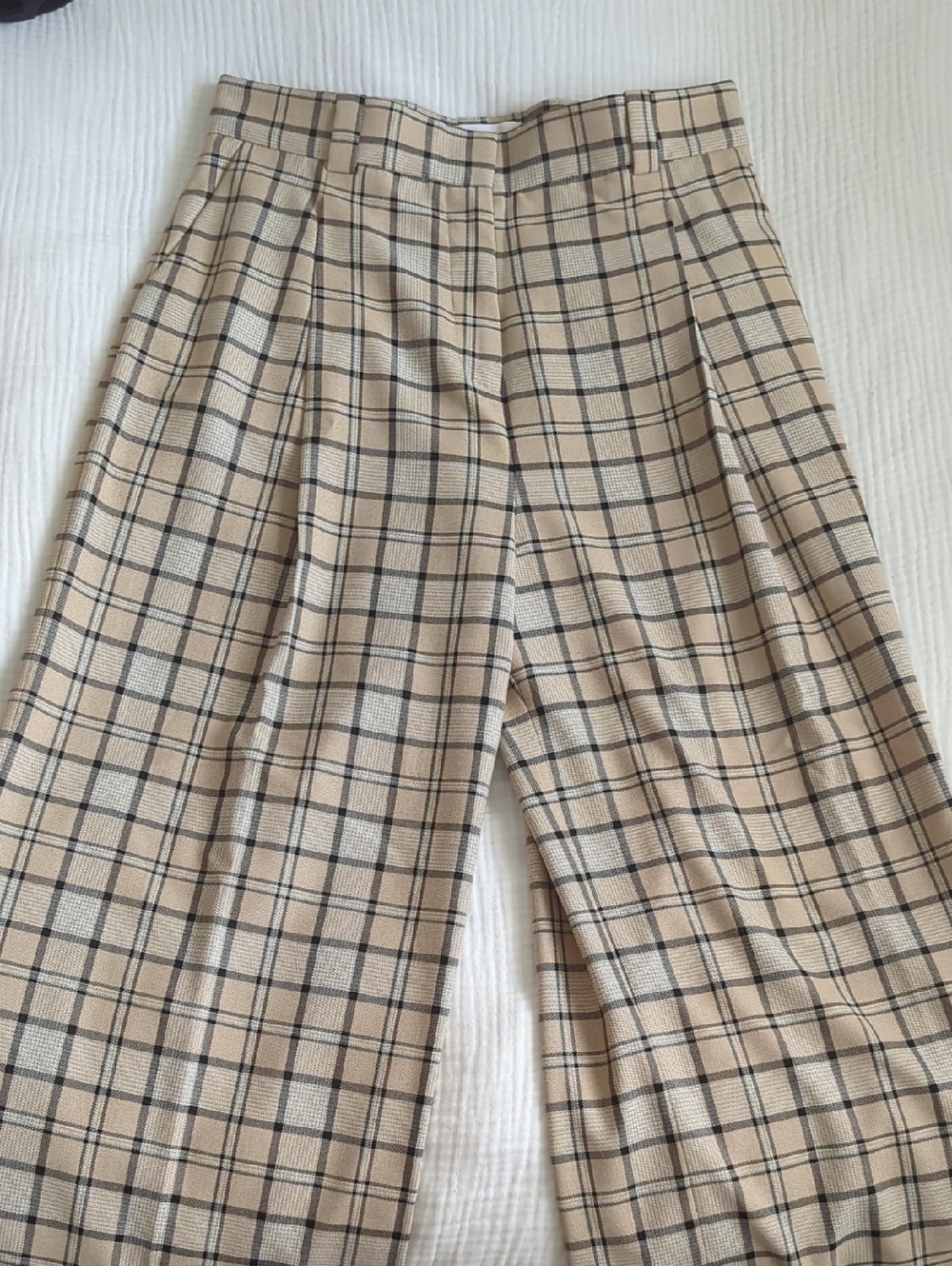 See By Chloe Beige Plaid Wide-Leg Trousers